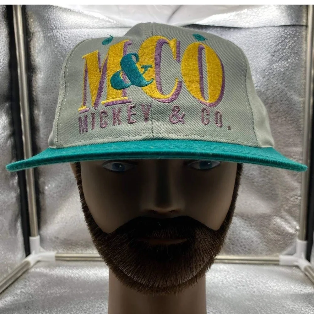 Vintage Mickey & Co Disney Hat Men Green Snapback Embroidered Spell Out Logo Cap